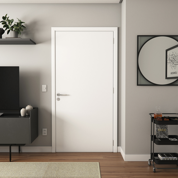 Folha de Porta de Madeira Sarrafeada Liso Pintura UV Branco 2,10x1,00m Artens