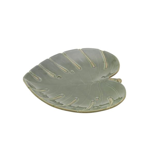 Folha Lyor Costela De Adão Leaf De Ceramica Verde 28cm