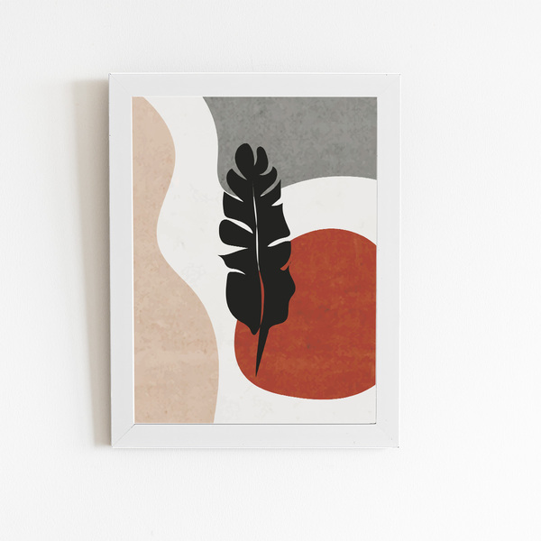 Folha Silhueta Planta Colorido Quadro Moldura Branca 60x40cm