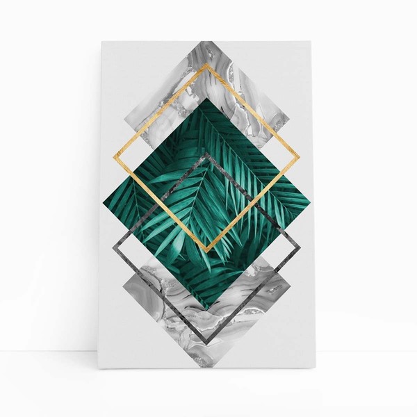 Folhas E Formas Geométricas Losango Quadro Canvas 140x90cm