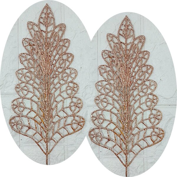 Folhas Flores Árvore Natal Gliter Rose Gold 40cm Kit 12pçs