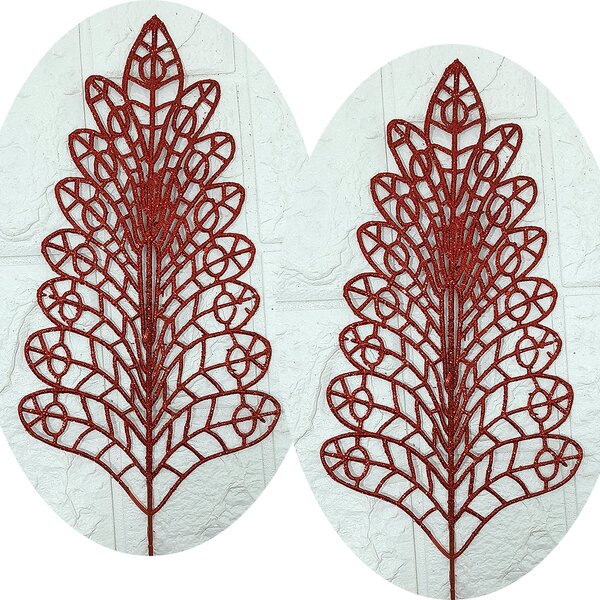 Folhas Flores Árvore Natal Gliter Vermelho De 40cm Kit 6pçs