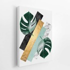Folhas Tropicais Verde E Dourado Quadro Canvas 140x90cm