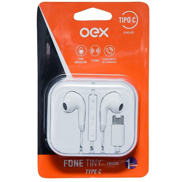 Fone Com Microfone Intra Auricular Tiny Usb-c Oex Fn209 Branco