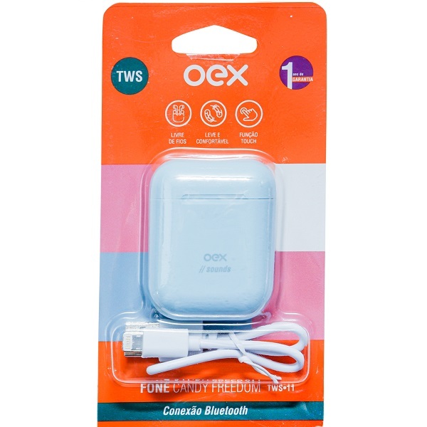 Fone De Ouvido Candy Tws Bluetooth 5.0 Free Oex Tws11 Azul Pa