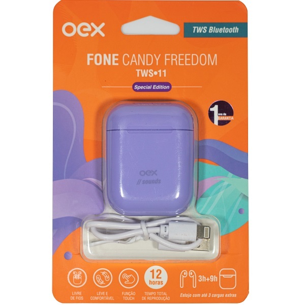 Fone De Ouvido Candy Tws Bluetooth 5.0 Free Oex Tws11 Lilas