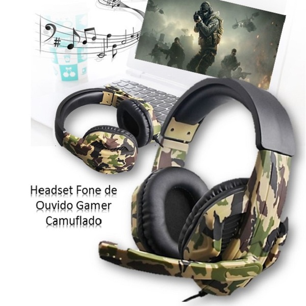 Fone De Ouvido Headset Microfone Gamer Camuflado