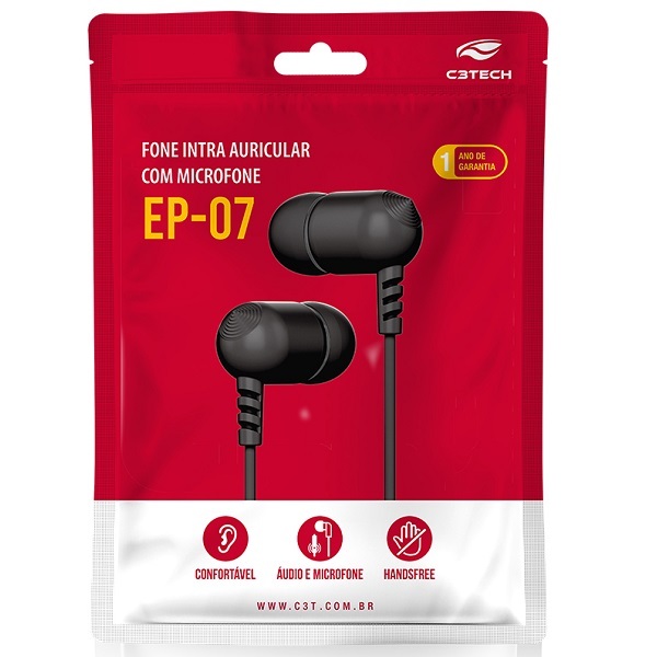 Fone De Ouvido Intra Auricular Ep-07bk Preto C3 Tech
