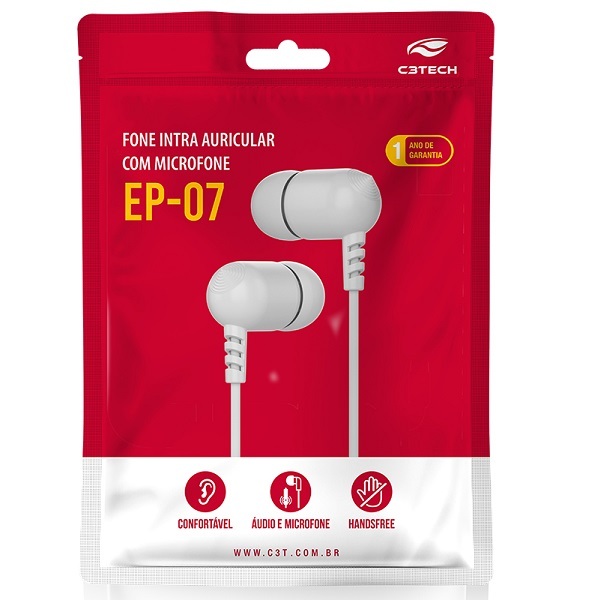 Fone De Ouvido Intra Auricular Ep-07wh Branco C3 Tech