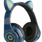 Fone Headset Bluetooth Orelha Gato Led Games Azul