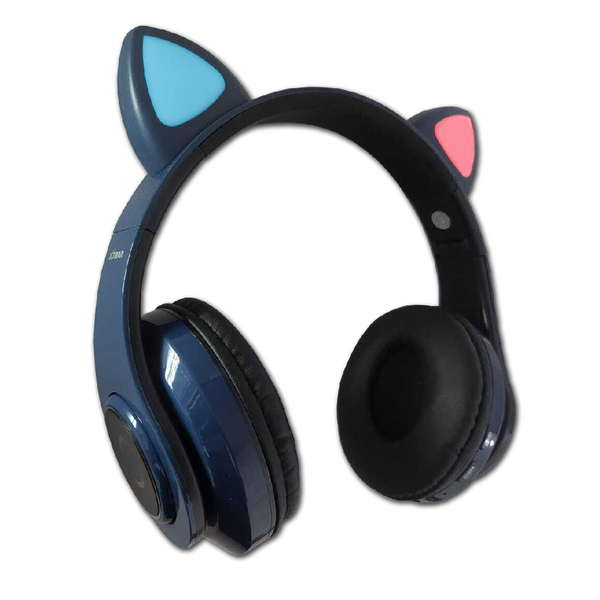 Fone Headset Bluetooth Orelha Gato Led Games Azul
