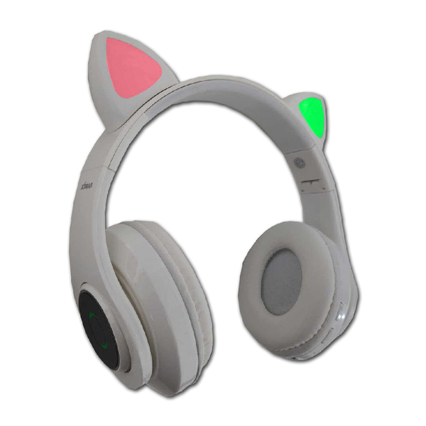 Fone Headset Bluetooth Orelha Gato Led Games Branco