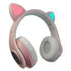 Fone Headset Bluetooth Orelha Gato Led Games Rosa