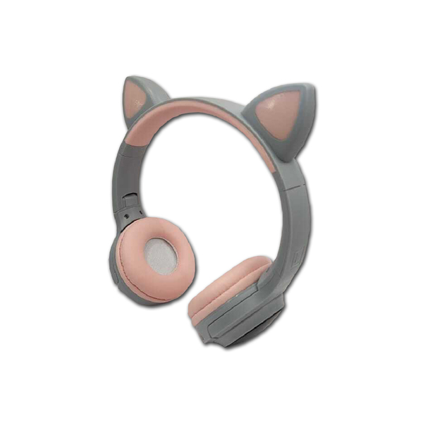 Fone Headset Sem Fio Orelha Gato Led Gamer Lc856 Cinza