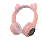 Fone Headset Sem Fio Orelha Gato Led Gamer Lc856 Rosa