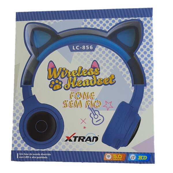 Fone Ouvido Bluetooth Wireless Orelha Gato Led Mic P2 Sd Lc-8