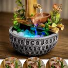 Fonte Agua Cromoterapia Decorativa Mesa Cascata Bambu Resina