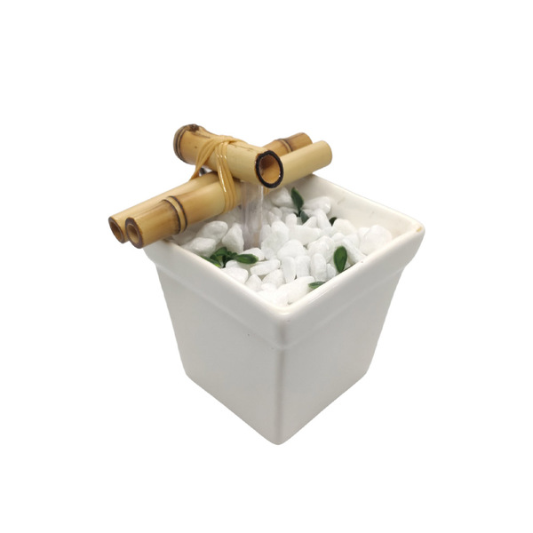 Fonte De Água Feng Shui Vaso Quadrado Biqueira Bambu Branco