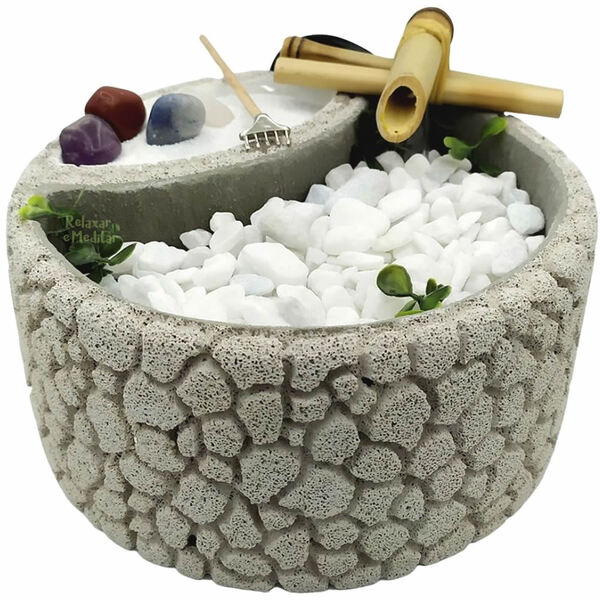 Fonte De Água Redonda Em Concreto Celular Com Jardim Zen (19c