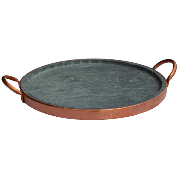 Forma De Pizza Em Pedra Sabão Com Alça De Cobre 21 0 Cm