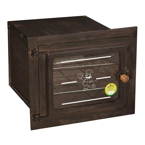 Forno Ferro Fogão A Lenha Pequeno Porta De Vidro 50x35x30cm