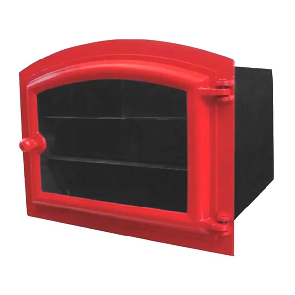 Forno Ferro Fundido Porta De Vidro Vermelho 50x47x33cm G