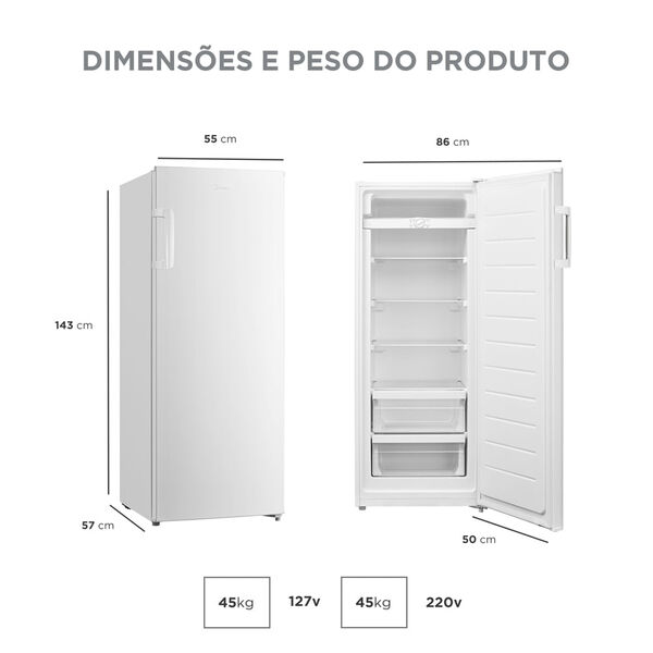 Freezer Vertical 1 Porta 196l 2 Em 1 Branco Midea Mdru276fza012
