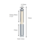 Fresa Reta Longa C/ Rolamento 12mm X  12.5mm X 38mm Luthier