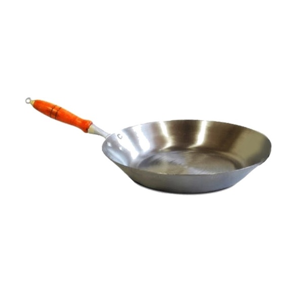 Frigideira Aço Carbono 1mm Cabo Madeira Fritura 1500ml 25cm