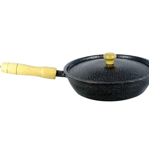 Frigideira Alumínio Fundido Craqueada Cabo De Madeira Preta 2