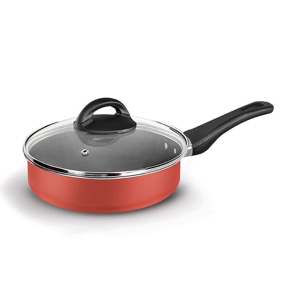 Frigideira Antiaderente 22 Cm 2 Litros Com Tampa Grená E Cinz