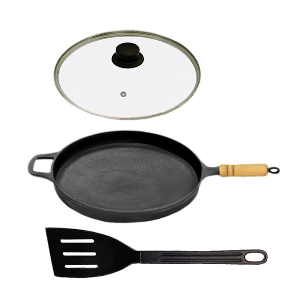 Frigideira Antiaderente Cabo Tampa Vidro 30cm E Espátula