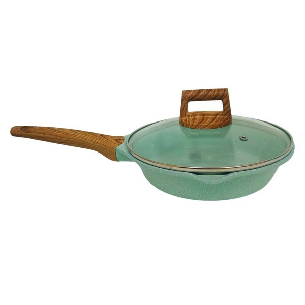 Frigideira Antiaderente De Pó De Mármore Com Tampa Verde Caza