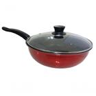 Frigideira Antiaderente Grande Nº24 Vermelha Tampa De Vidro