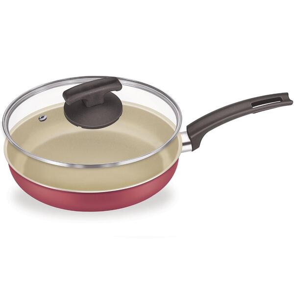 Frigideira Antiaderente N 20 Cereja C/ Tampa Vidro Fortaleza