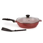 Frigideira Cerâmica Antiaderente Tampa De Vidro   Espátula Pr