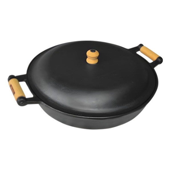 Frigideira Ferro Fundido Alça Madeira Tampa De Ferro 4 Litro