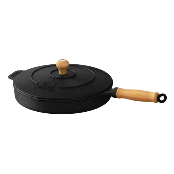 Frigideira Ferro Fundido Com Tampa Cabo Madeira 1 3 Lts 22cm