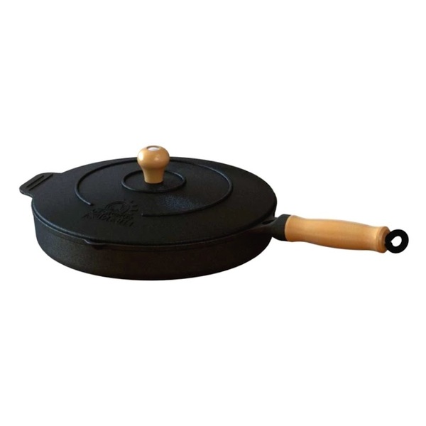Frigideira Ferro Fundido Com Tampa Ferro Cabo Madeira 26cm