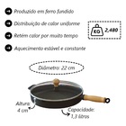 Frigideira Ferro Fundido Com Tampa Vidro Cabo Madeira 22cm