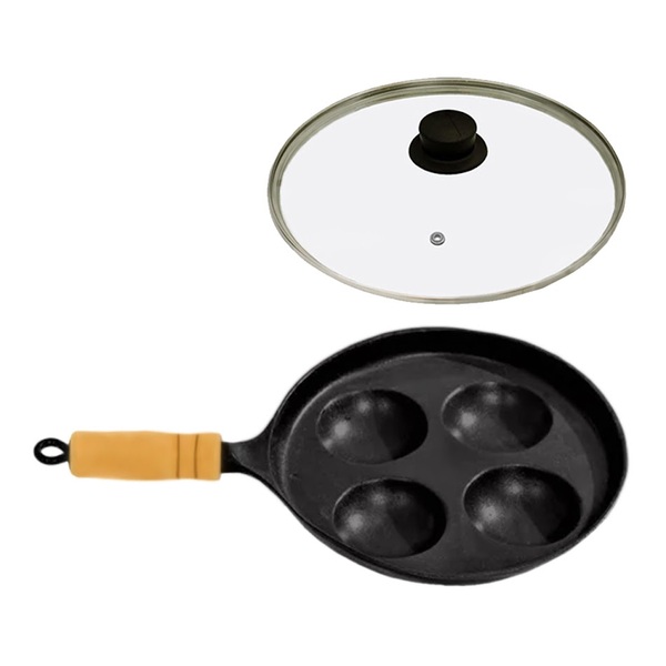 Frigideira Frita 04 Ovos Antiaderente Cabo Tampa Vidro 23cm