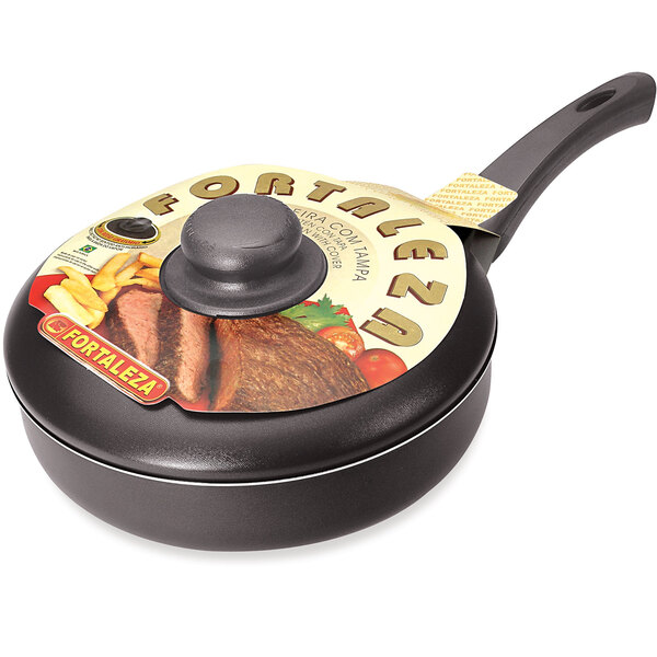 Frigideira Reta Antiaderente Com Tampa 22 Cm Preta Fortaleza