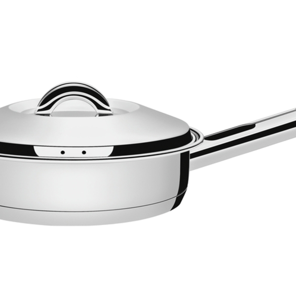 Frigideira Solar Em Aco Inox Fundo Triplo Com Tampa E Cabo 24