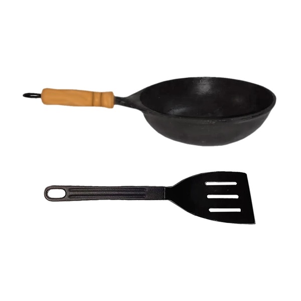 Frigideira Wok Antiaderente Cabo Madeira 20cm E Espátula