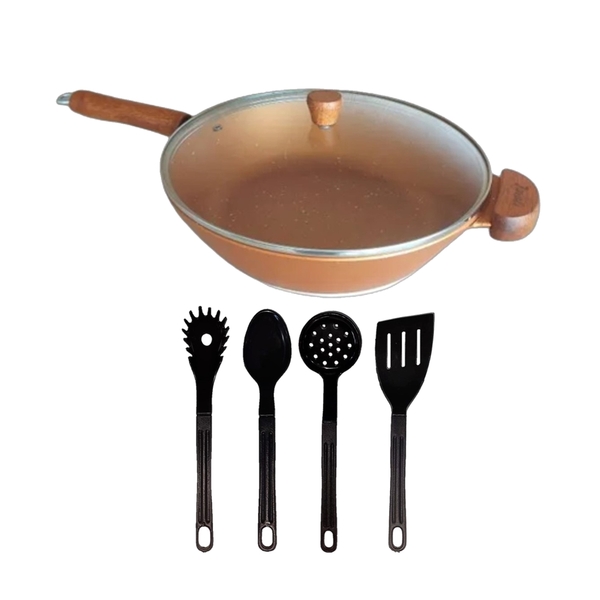 Frigideira Wok Funda Teflon Antiaderente Gold Talher 02 28cm