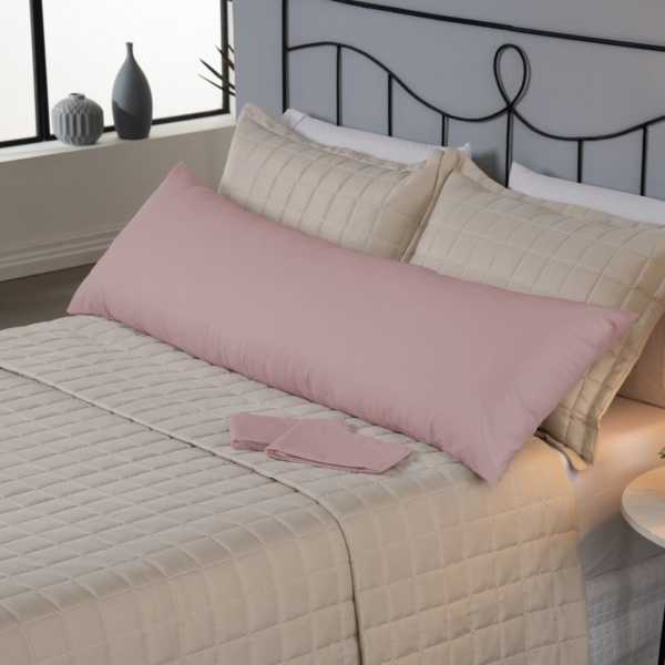 Fronha Travesseiro Corpo Percal 180 Fios Zíper 146x46 Rosê