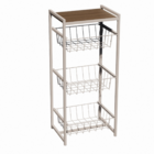 Fruteira 3 Cestos Cozinha Branco Em Aço Base Mdf Amadeirado