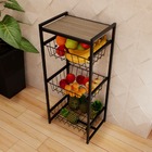 Fruteira 3 Cestos Cozinha Preto Em Aço Base Mdf Amadeirado