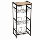 Fruteira 3 Cestos Cozinha Preto Em Aço Base Mdf Amadeirado