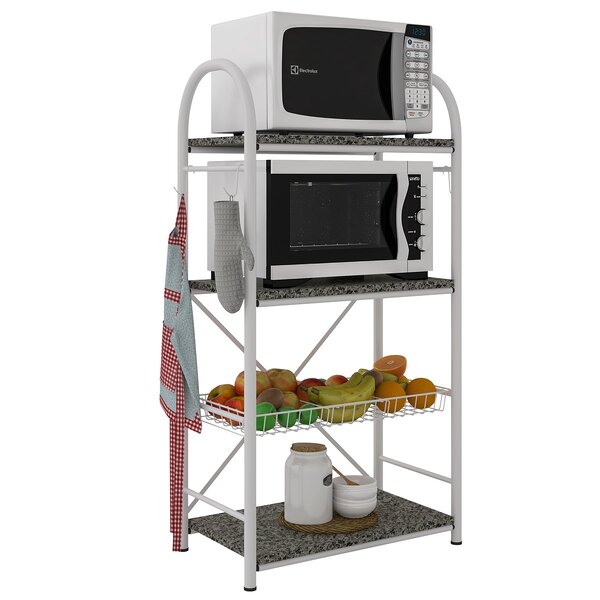 Fruteira 3 Prateleiras Granito 1 Aço Carbono Sally Branco